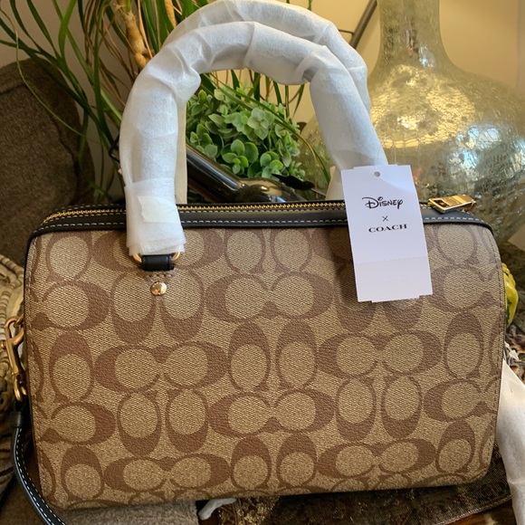 Authentic COACH Signature canvas/Smooth leather DisneyX  top zip Satchel/Crosby - Picture 10 of 16